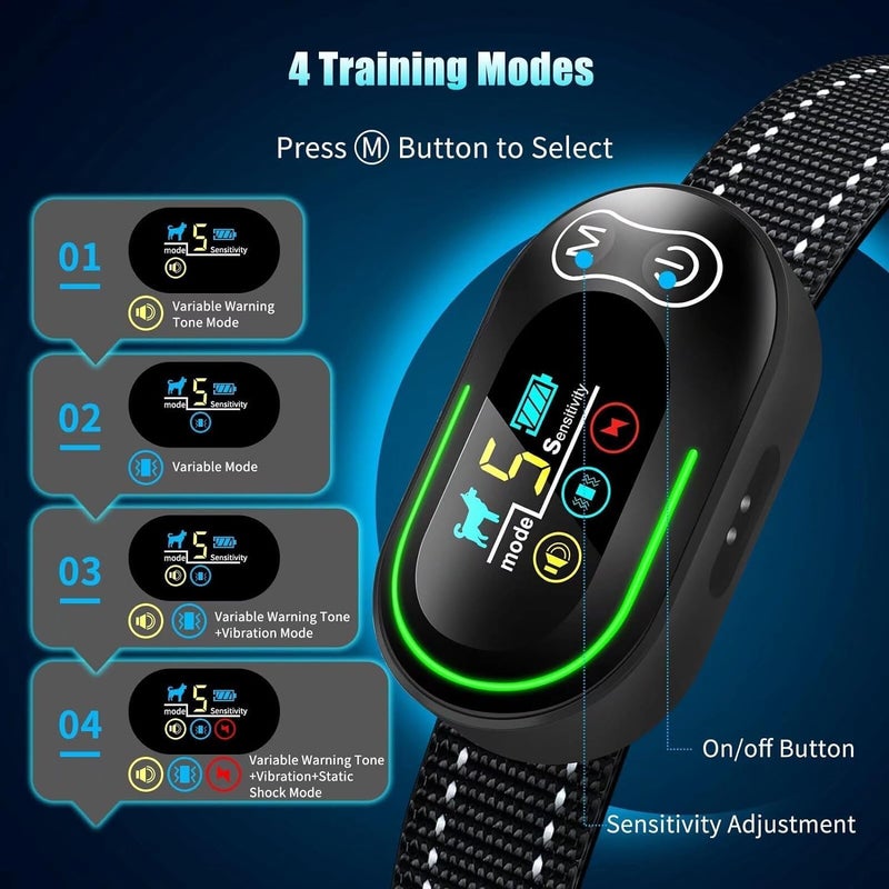 AKUVU Dog Bark Collar - Rechargeable Smart Barking Collar, Anti Bark Training Collar with Adjustable Sensitivity Beep Vibration Shock, Bark Shock Collar for Large Medium Small Dogs (Black) - Image 1